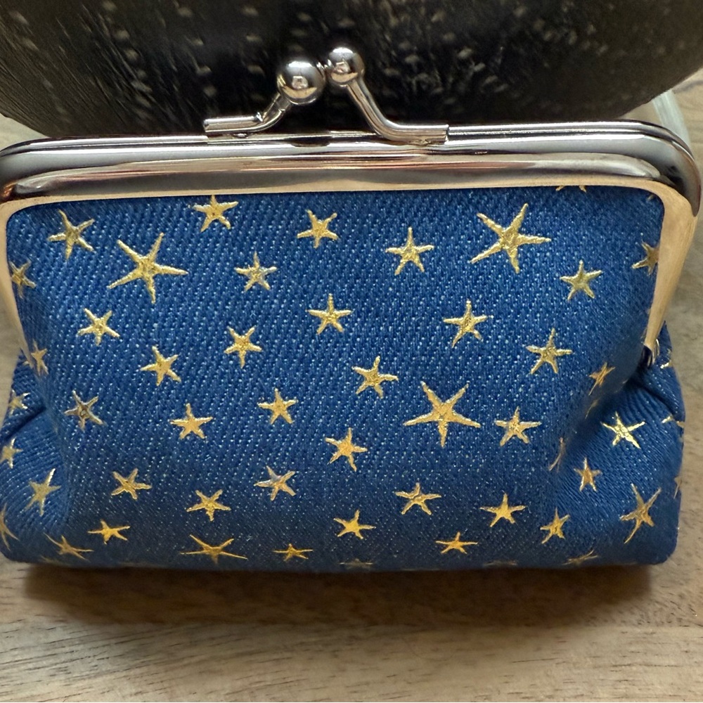 Blue and Gold Star Patterned Women's Clutch•Coin Pouch
